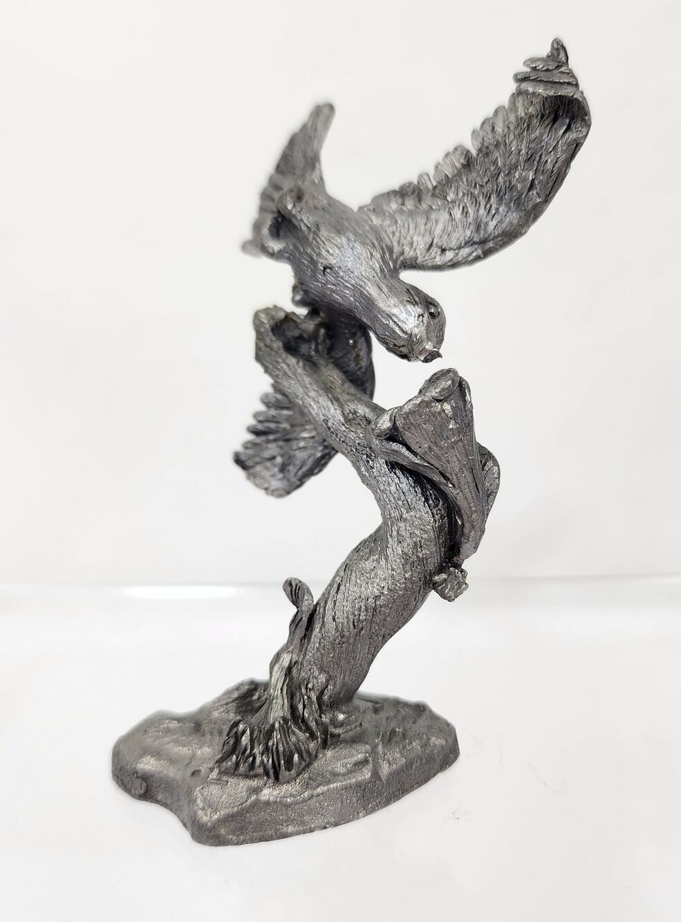 4" Pewter Hummingbird Spread Wings w/ Flower Figurine Marked RD